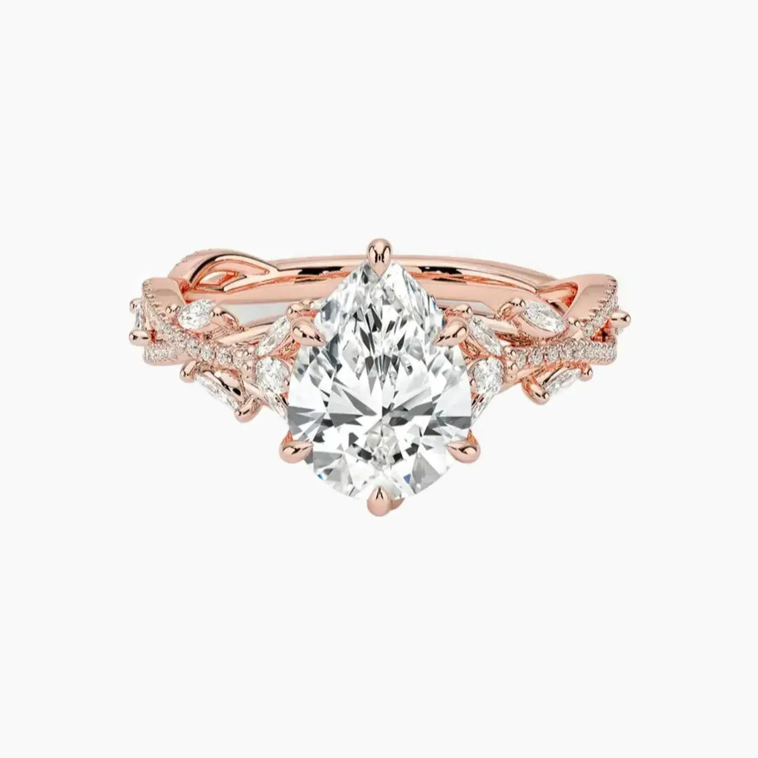 Melia Adorned Pear Designer 1.5 Carat Lab Grown Diamond Engagement Ring in 18K White Gold