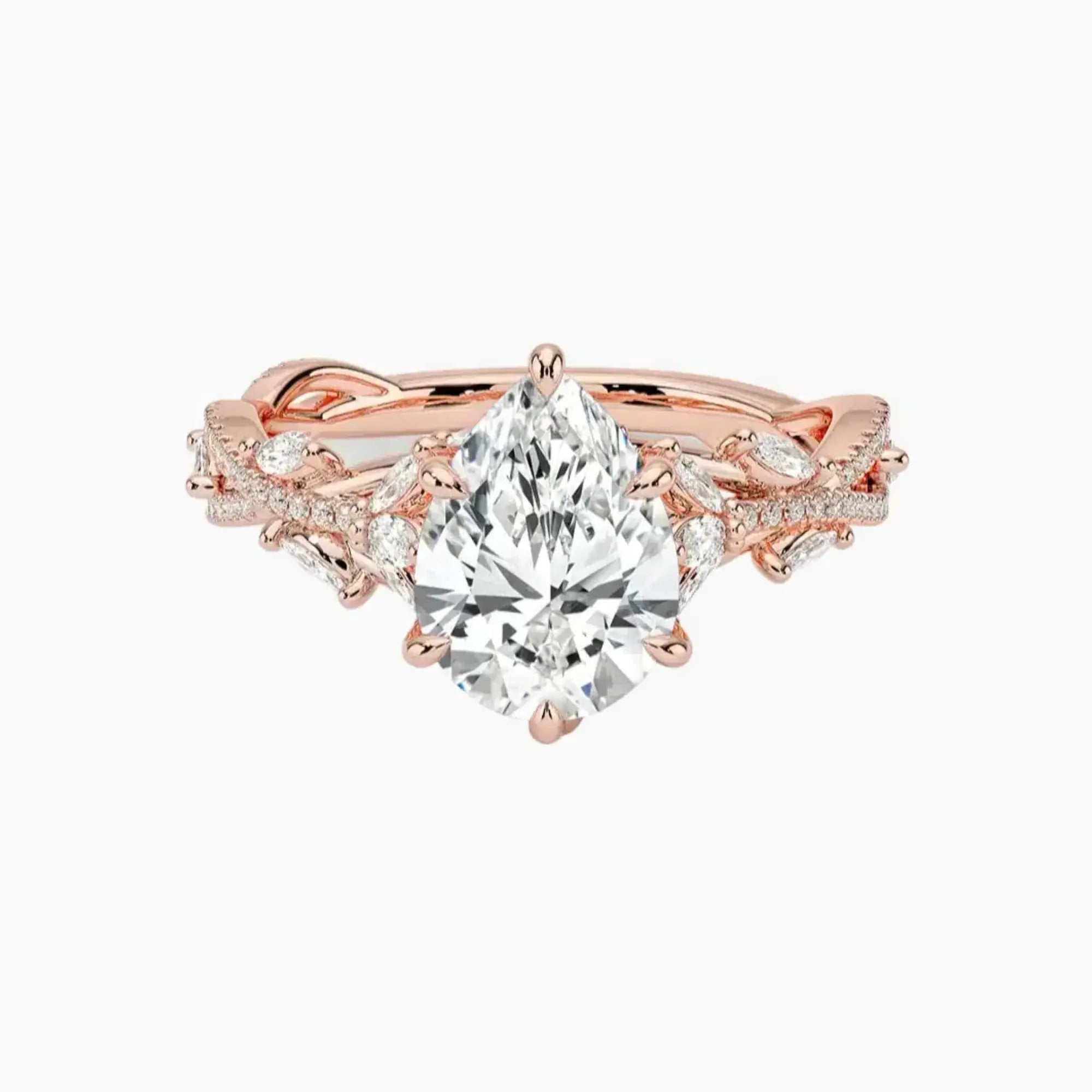 Melia Adorned Pear Designer 2.5 Carat Lab Grown Diamond Engagement Ring in 18K Yellow Gold