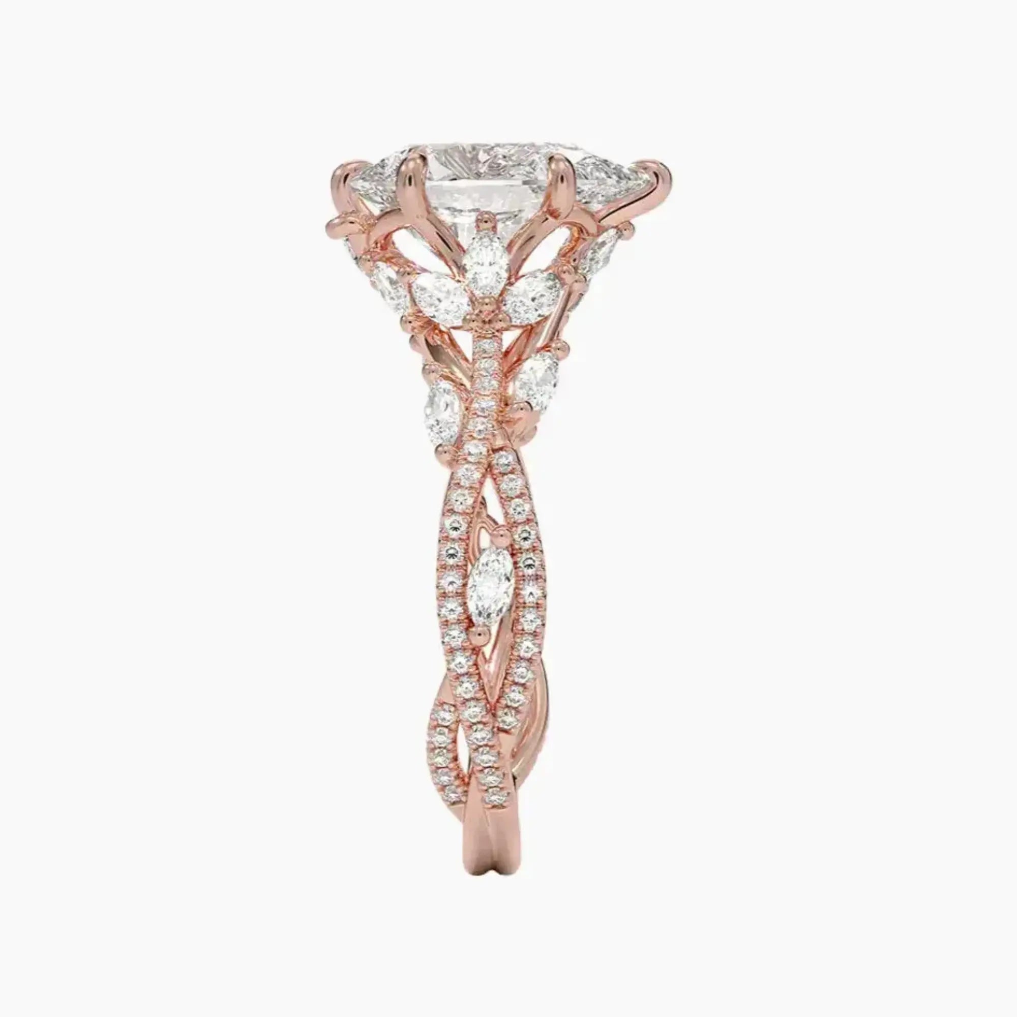 Melia Adorned Pear Designer 3 Carat Lab Grown Diamond Engagement Ring in 14K Rose Gold