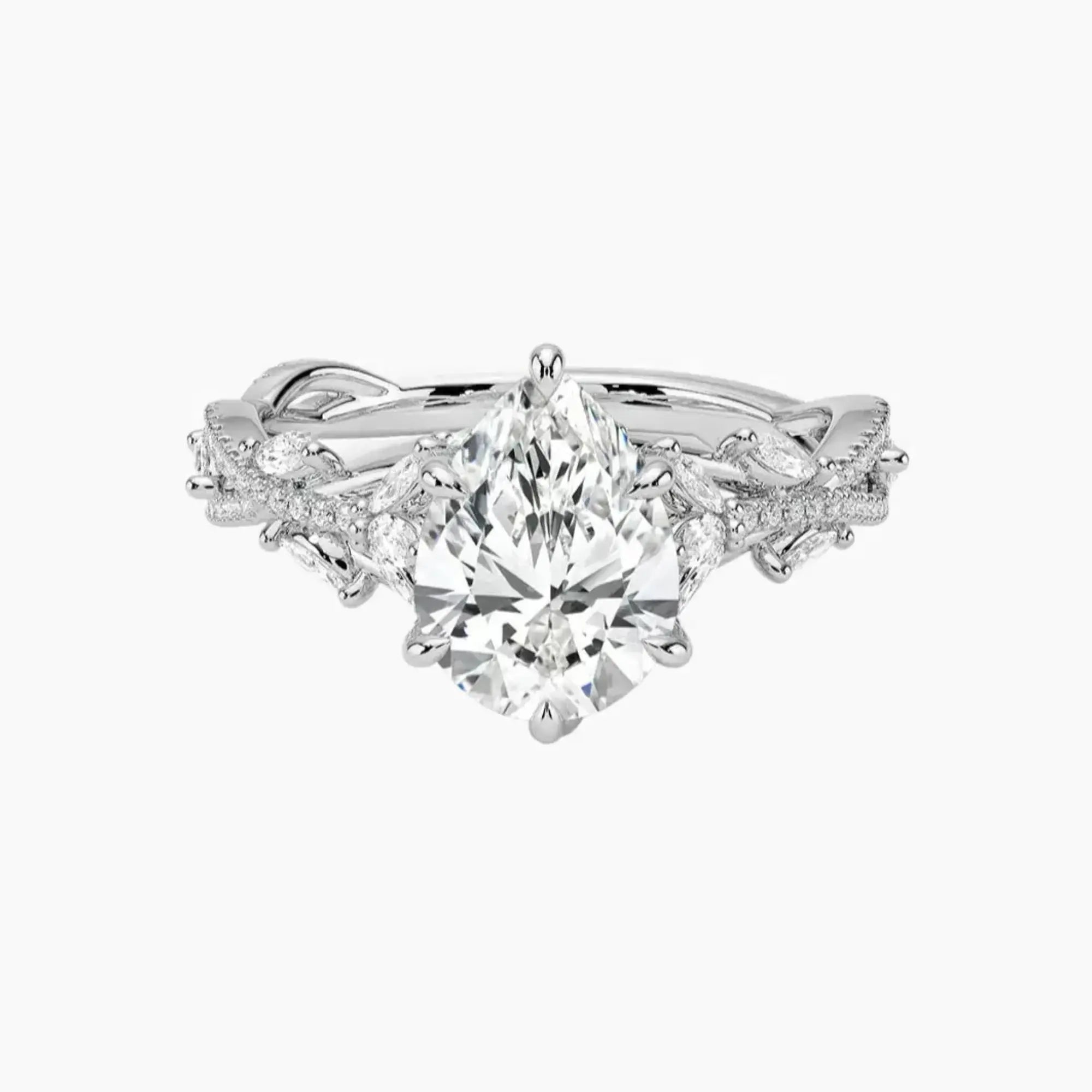 Melia Adorned Pear Designer 1 Carat Lab Grown Diamond Engagement Ring in 14K Yellow Gold