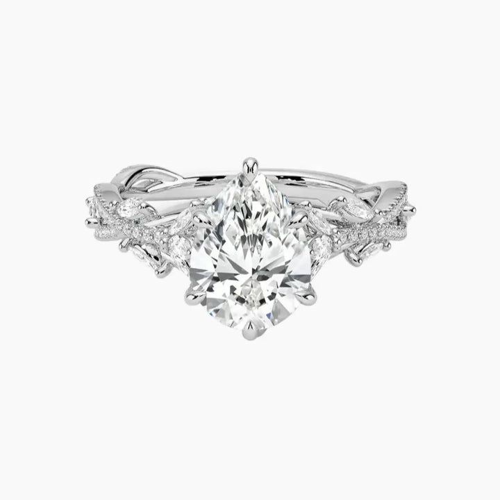 Melia Adorned Pear Designer 2.5 Carat Lab Grown Diamond Engagement Ring in 14K White Gold