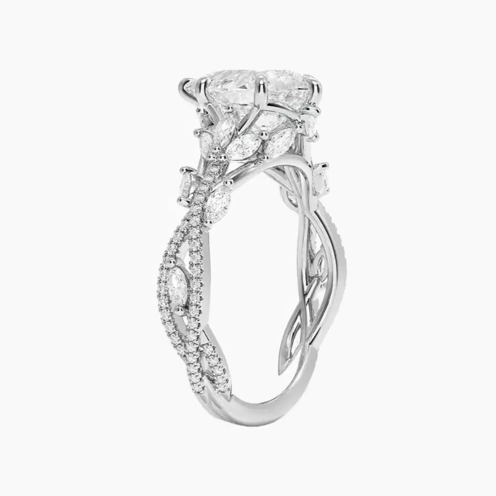 Melia Adorned Pear Designer 2 Carat Lab Grown Diamond Engagement Ring in 18K White Gold