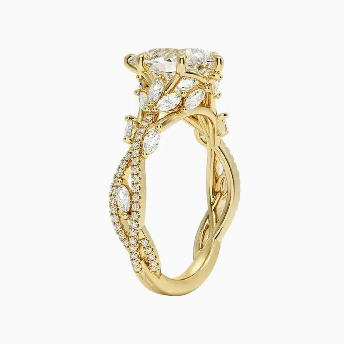 Melia Adorned Pear Designer 1 Carat Lab Grown Diamond Engagement Ring in 18K Yellow Gold