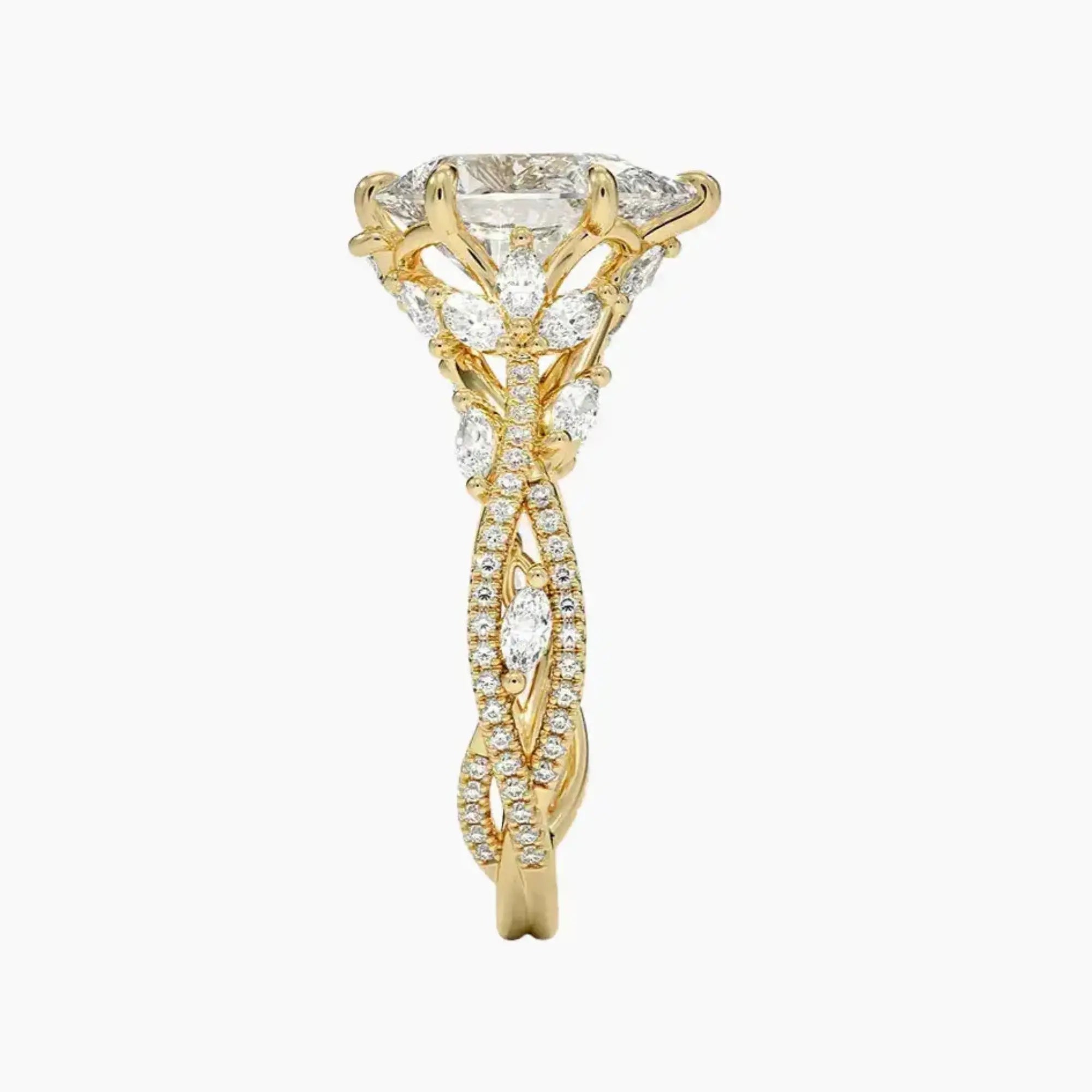 Melia Adorned Pear Designer 3 Carat Lab Grown Diamond Engagement Ring in 18K Rose Gold