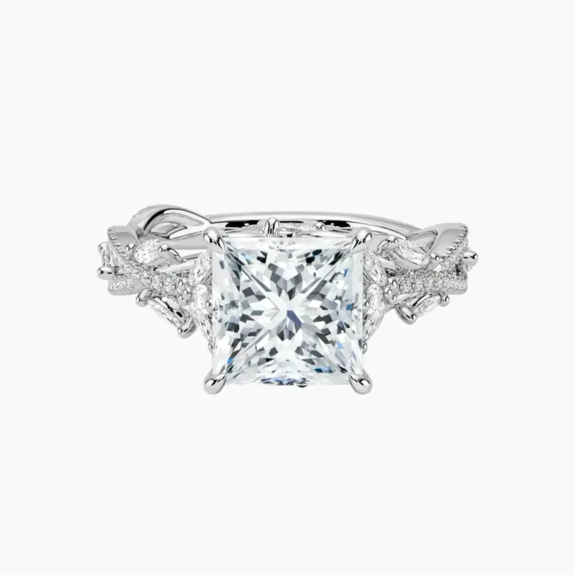 Melia Adorned Princess Designer 3 Carat Lab Grown Diamond Engagement Ring in 18K White Gold