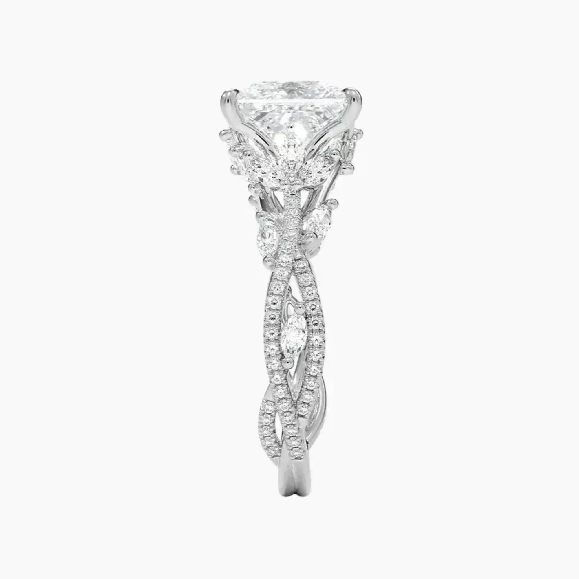 Melia Adorned Princess Designer 2.5 Carat Lab Grown Diamond Engagement Ring in 18K White Gold