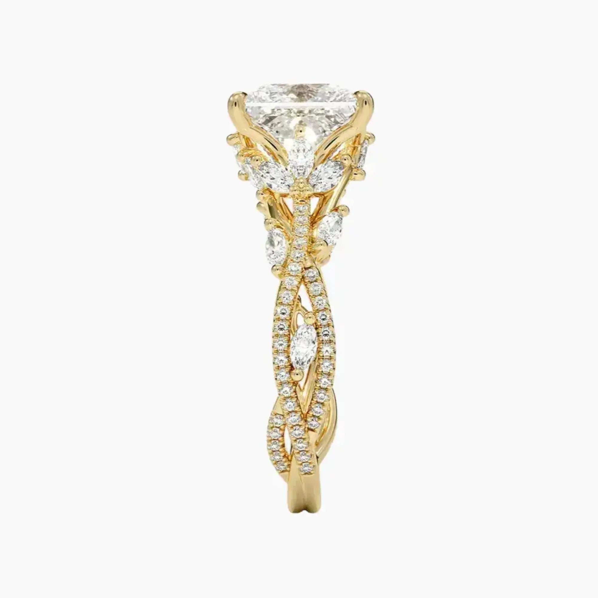 Melia Adorned Princess Designer 2 Carat Lab Grown Diamond Engagement Ring in 18K Yellow Gold