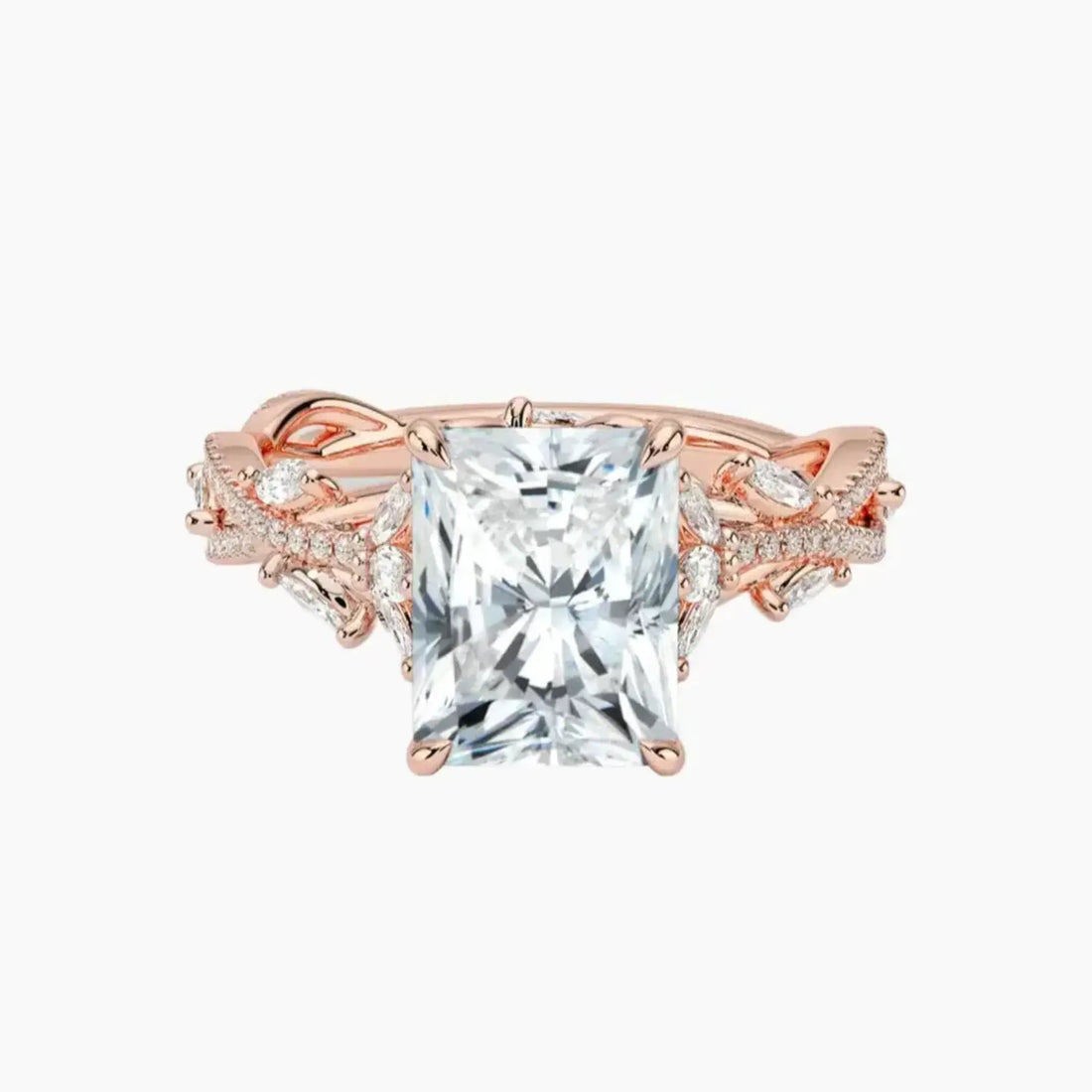 Melia Adorned Radiant Designer 3 Carat Lab Grown Diamond Engagement Ring in 18K Rose Gold