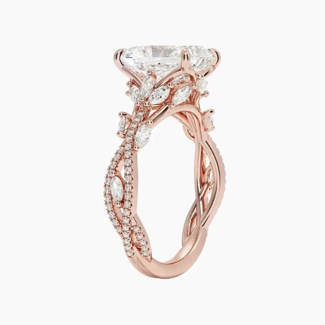 Melia Adorned Radiant Designer 1.5 Carat Lab Grown Diamond Engagement Ring in 14K Rose Gold