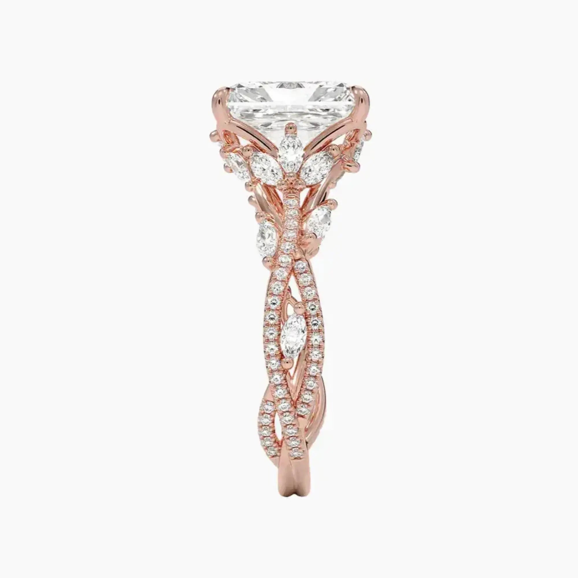 Melia Adorned Radiant Designer Diamond Ring Setting in 14K Rose Gold
