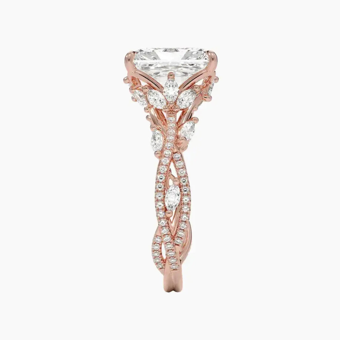 Melia Adorned Radiant Designer 3 Carat Lab Grown Diamond Engagement Ring in 18K Rose Gold