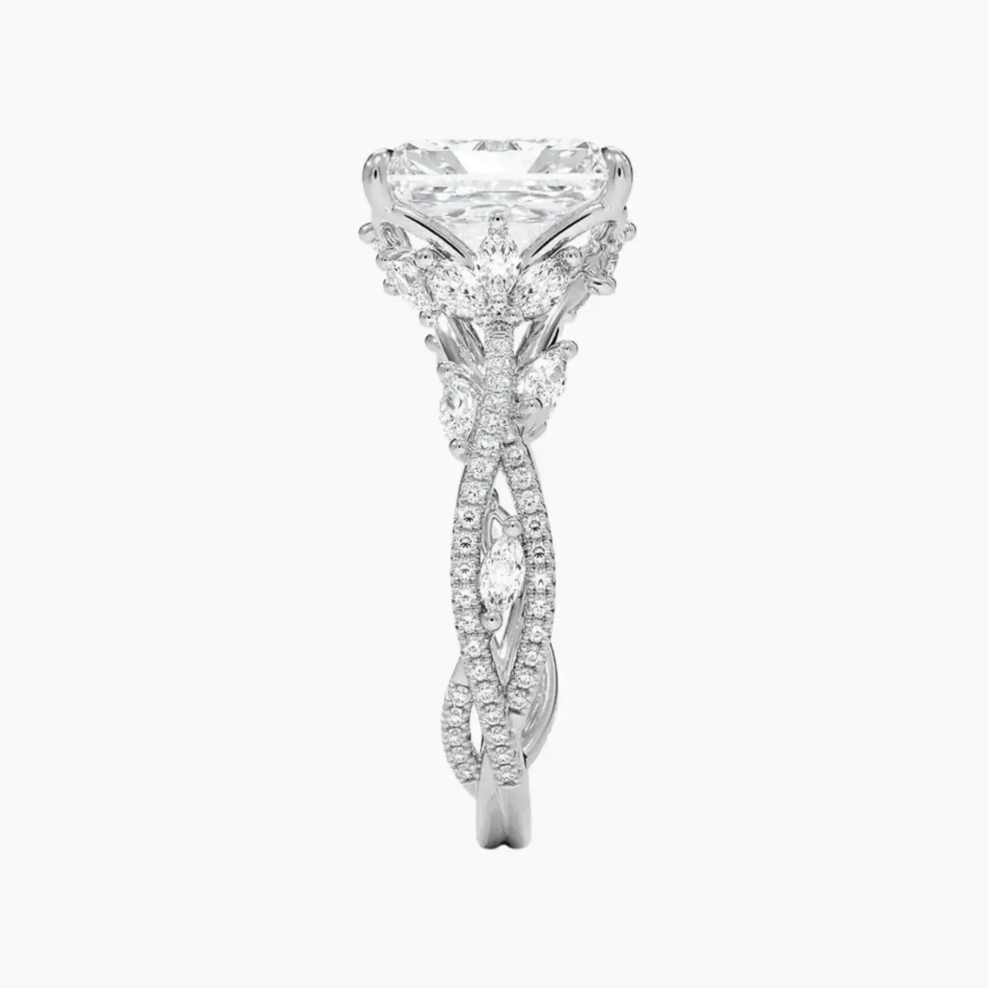 Melia Adorned Radiant Designer 3 Carat Lab Grown Diamond Engagement Ring in 18K White Gold