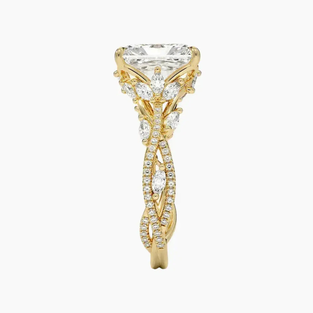 Melia Adorned Radiant Designer 1 Carat Lab Grown Diamond Engagement Ring in 18K Yellow Gold