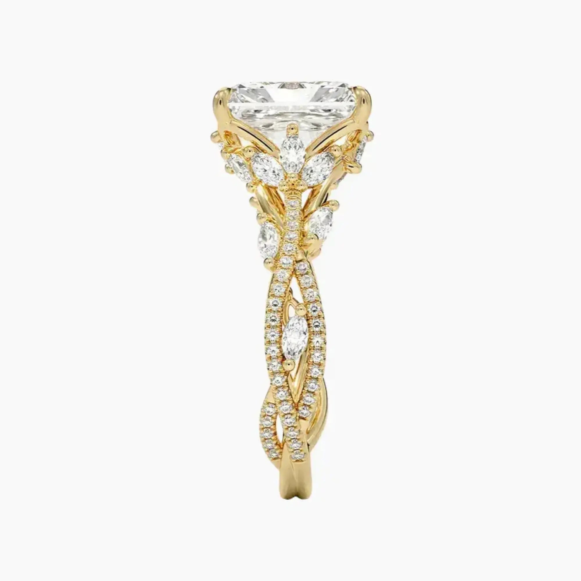 Melia Adorned Radiant Designer 1.5 Carat Lab Grown Diamond Engagement Ring in 18K Yellow Gold
