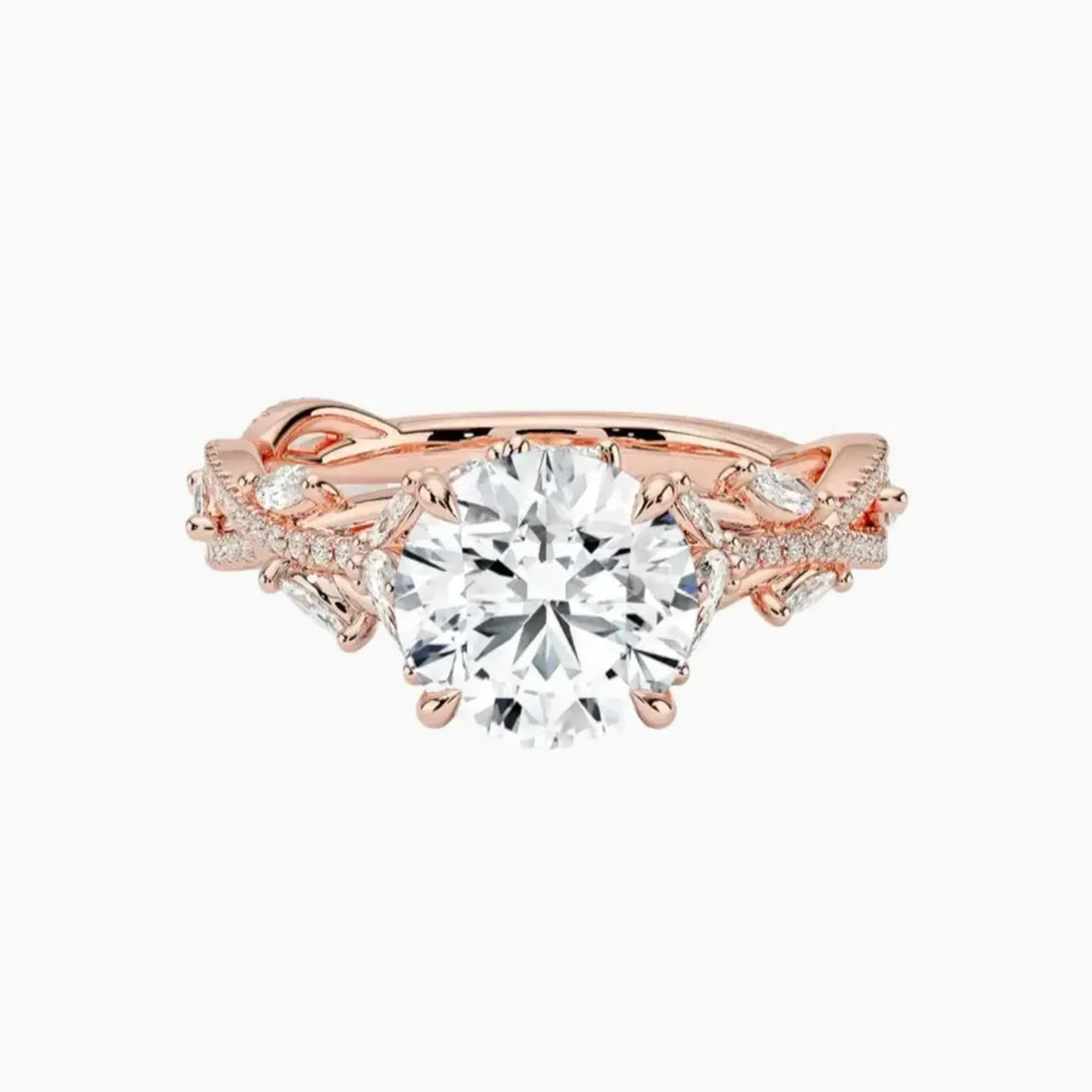 Melia Adorned Round Designer 3 Carat Lab Grown Diamond Engagement Ring in 18K Rose Gold
