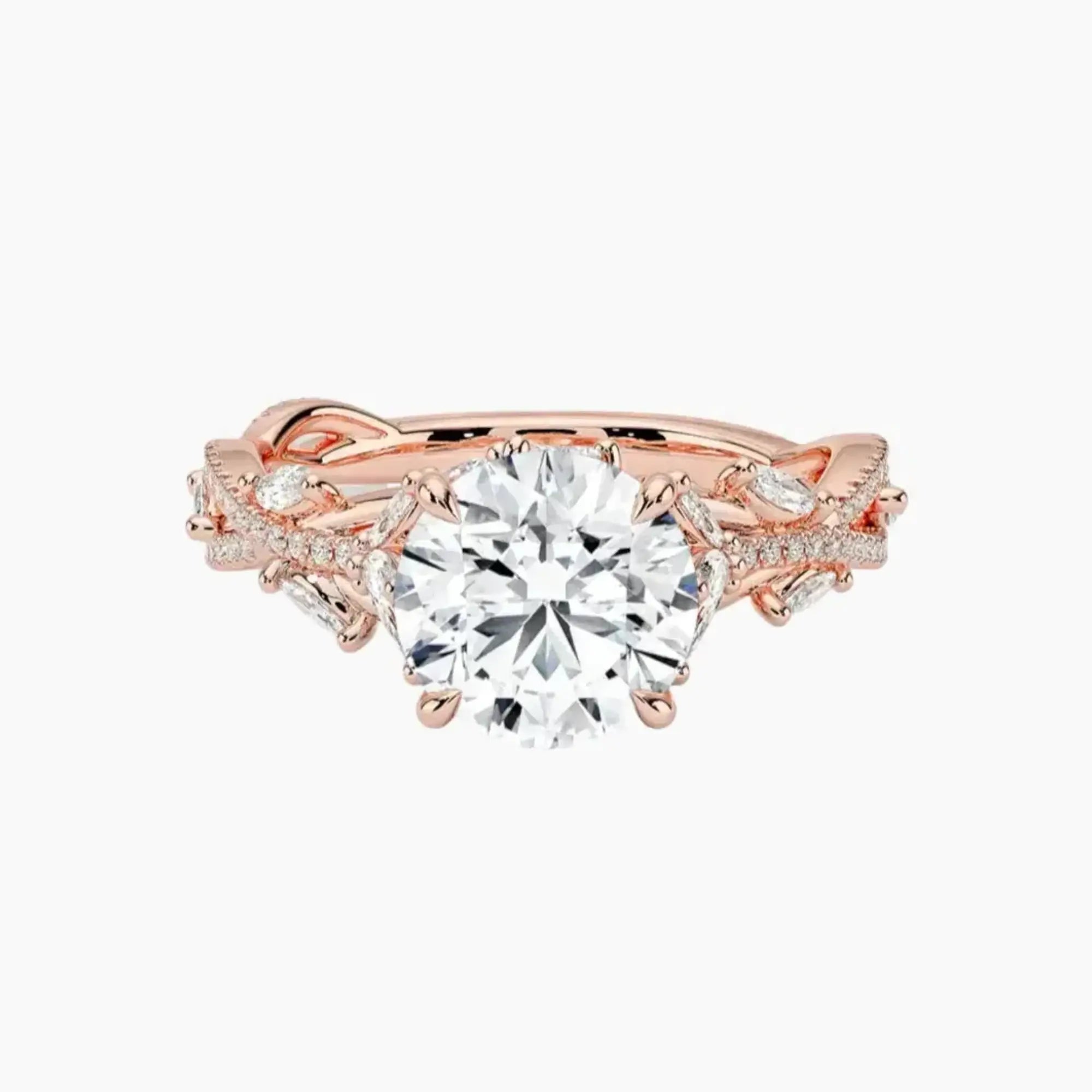 Melia Adorned Round Designer 2.5 Carat Lab Grown Diamond Engagement Ring in 18K Yellow Gold