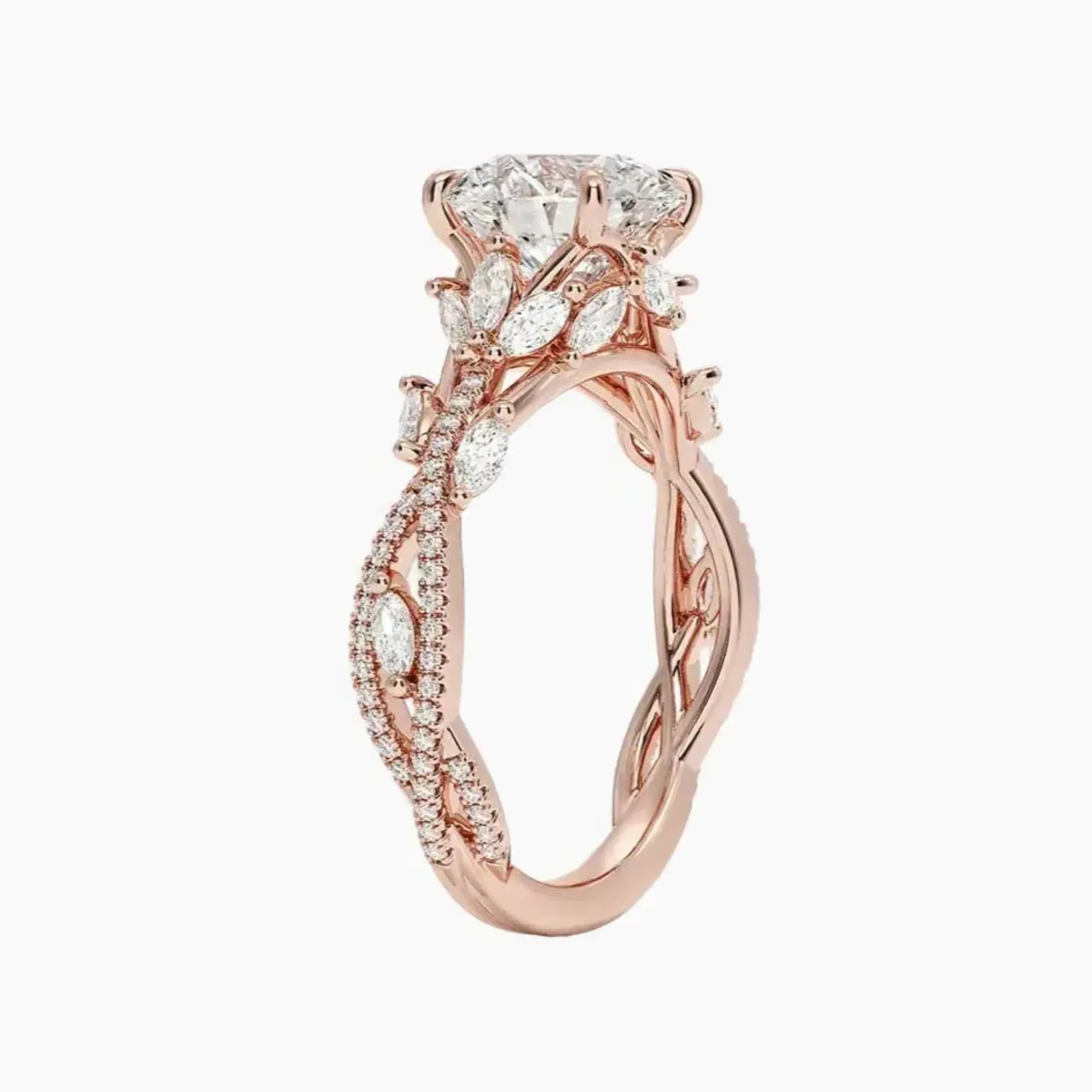 Melia Adorned Round Designer 2 Carat Lab Grown Diamond Engagement Ring in 18K Rose Gold