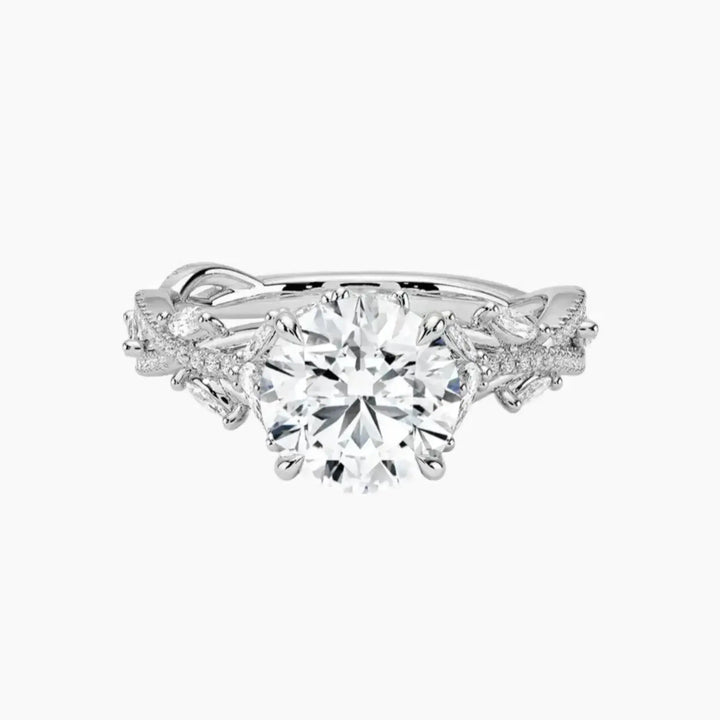 Melia Adorned Round Designer 2 Carat Lab Grown Diamond Engagement Ring in 18K White Gold