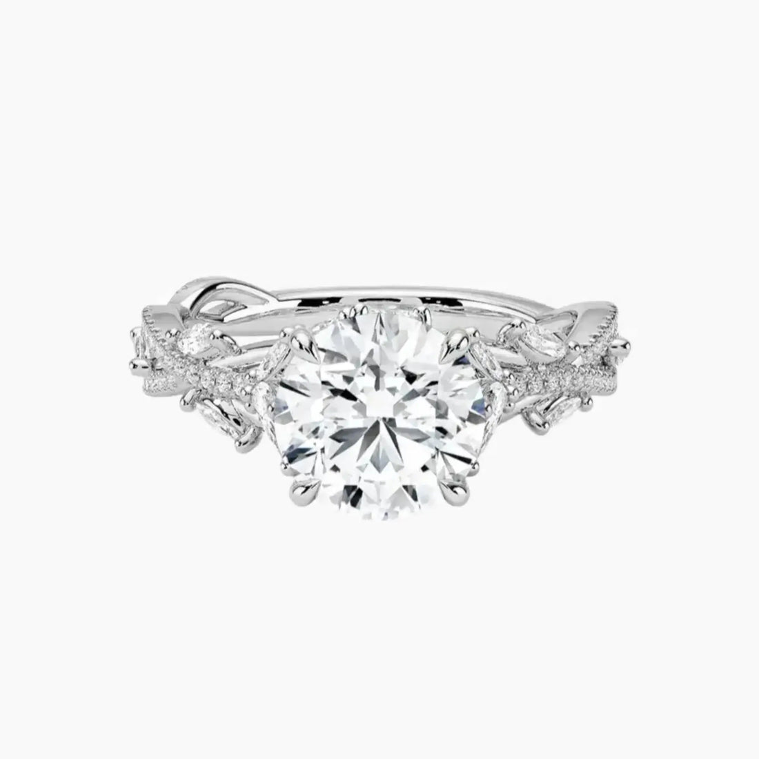 Melia Adorned Round Designer 1 Carat Lab Grown Diamond Engagement Ring in 14K White Gold