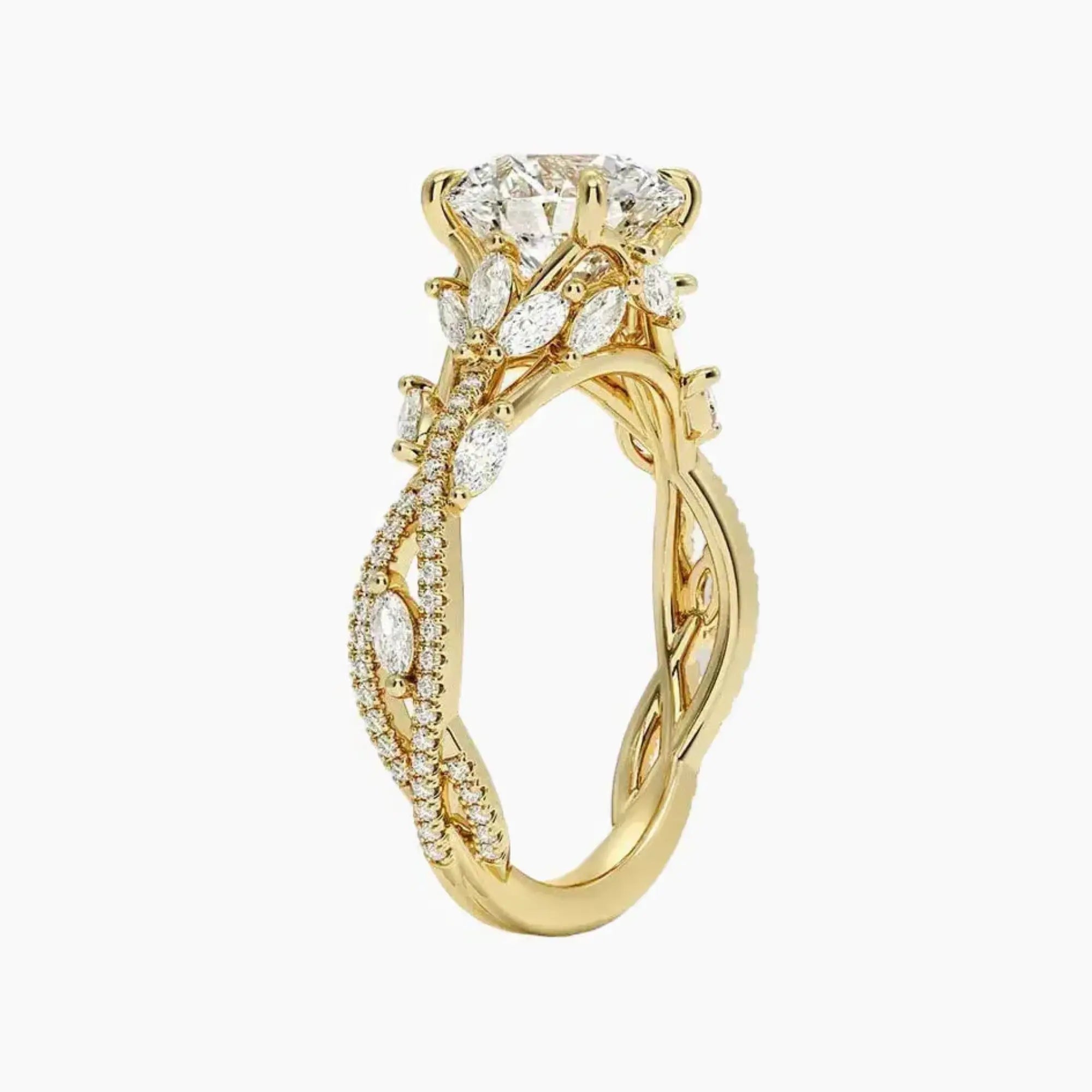 Melia Adorned Round Designer 3 Carat Lab Grown Diamond Engagement Ring in 18K Rose Gold