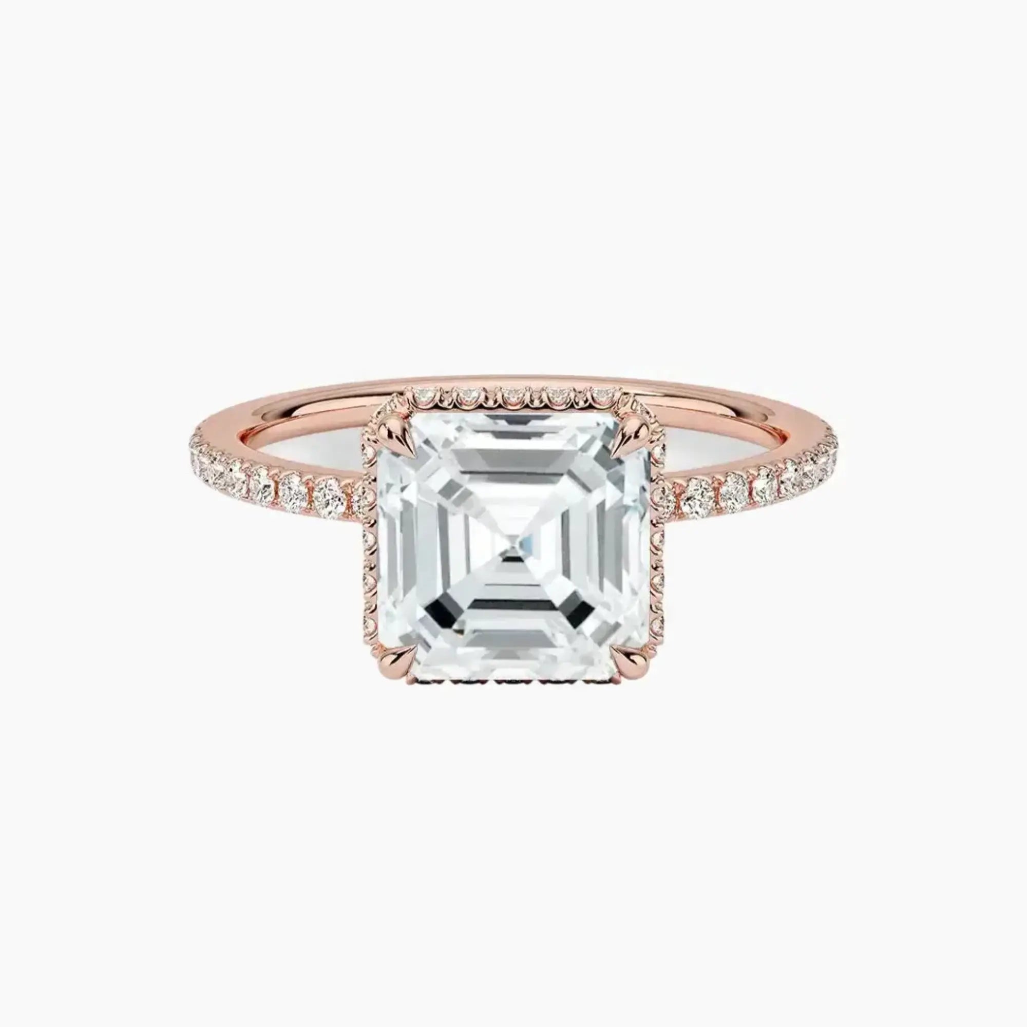 Mirabel Pave Asscher Hidden Halo 3 Carat Lab Grown Diamond Engagement Ring in 14K Rose Gold