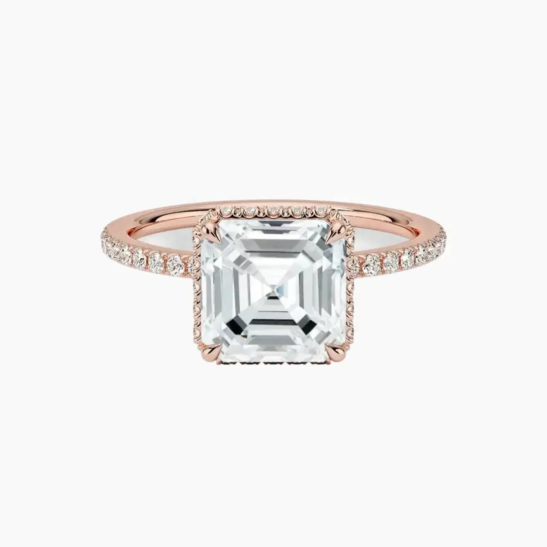 Mirabel Pave Asscher Hidden Halo Diamond Ring Setting in 18K Yellow Gold