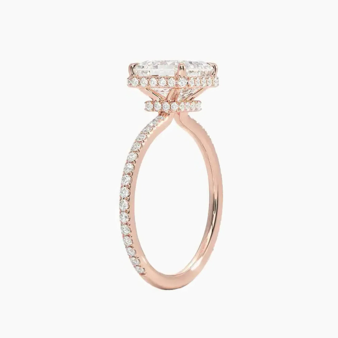 Mirabel Pave Asscher Hidden Halo 1 Carat Lab Grown Diamond Engagement Ring in 14K Rose Gold