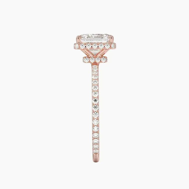 Mirabel Pave Asscher Hidden Halo 3 Carat Lab Grown Diamond Engagement Ring in 18K Yellow Gold