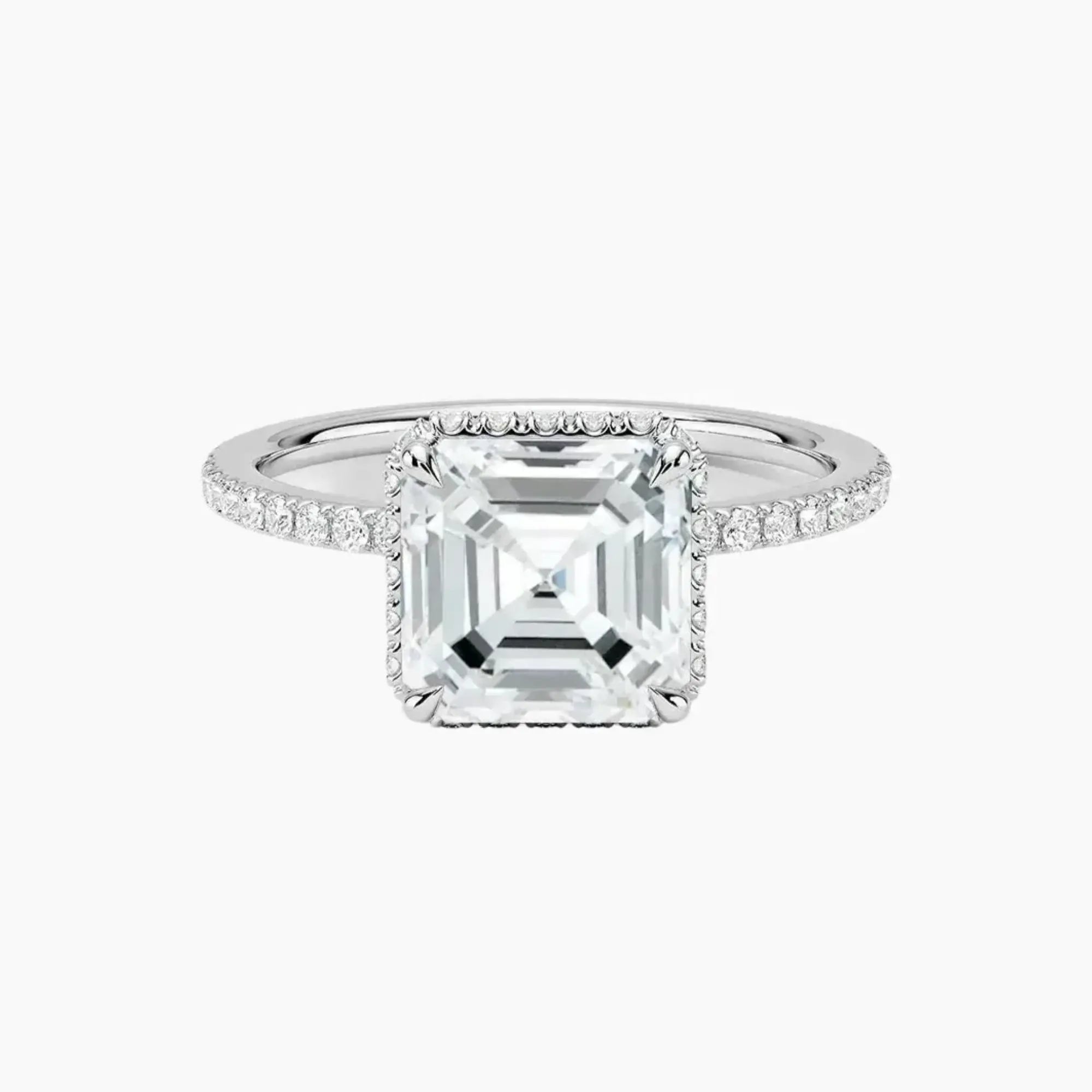Mirabel Pave Asscher Hidden Halo 1.5 Carat Lab Grown Diamond Engagement Ring in 14K Yellow Gold