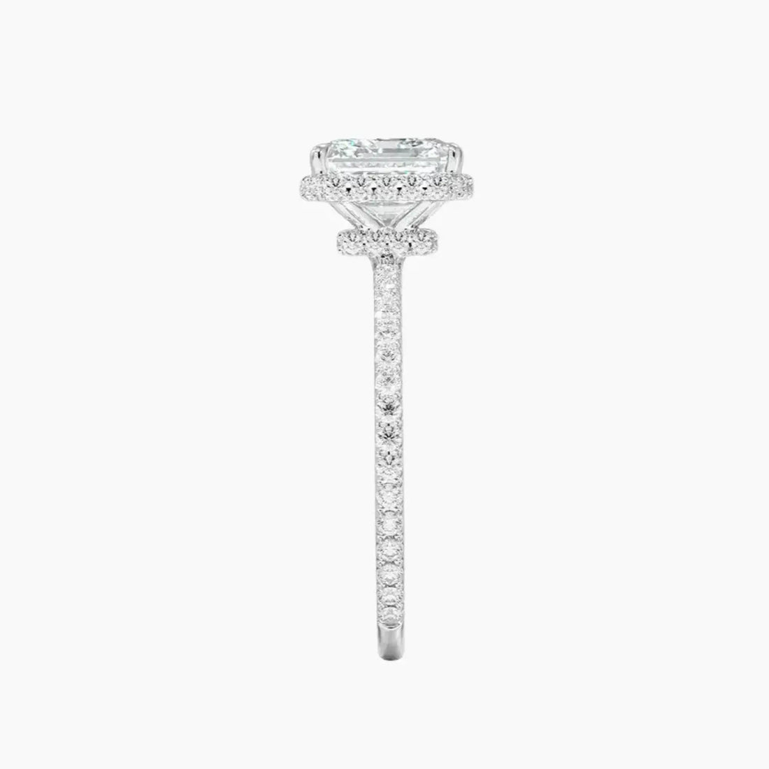 Mirabel Pave Asscher Hidden Halo 3 Carat Lab Grown Diamond Engagement Ring in 14K White Gold