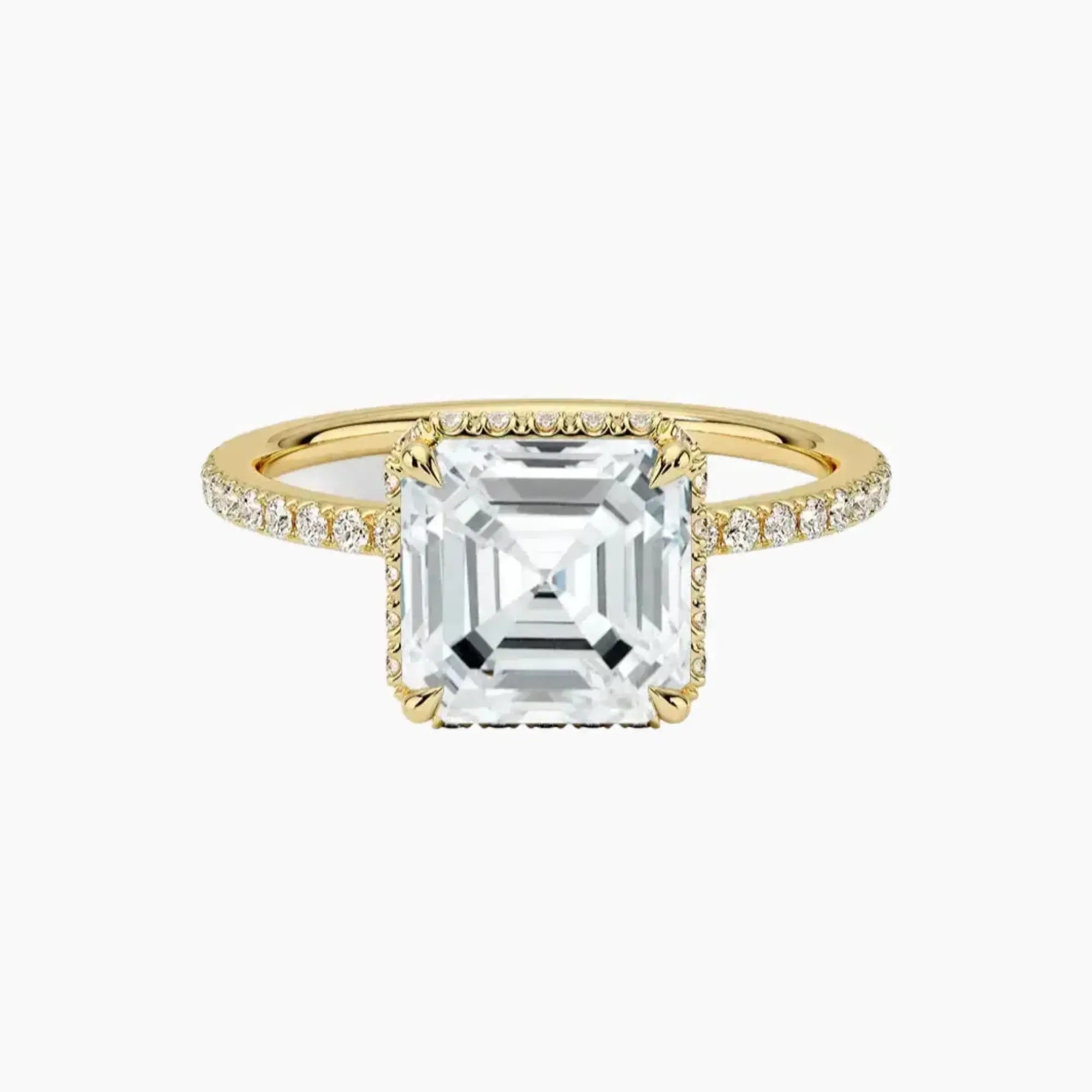 Mirabel Pave Asscher Hidden Halo 2.5 Carat Lab Grown Diamond Engagement Ring in 18K Rose Gold