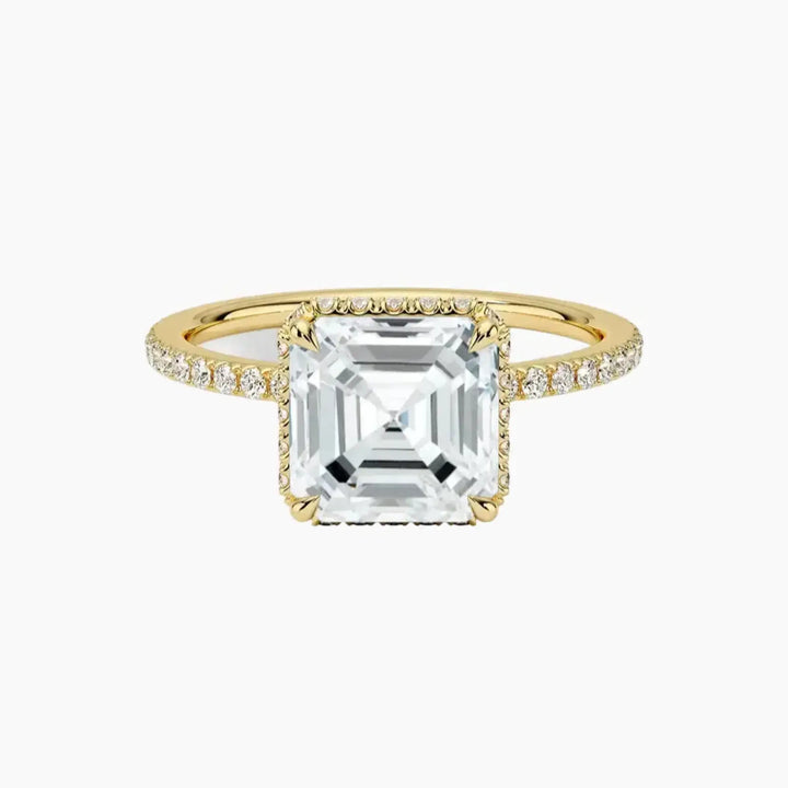 Mirabel Pave Asscher Hidden Halo 2 Carat Lab Grown Diamond Engagement Ring in 14K Yellow Gold