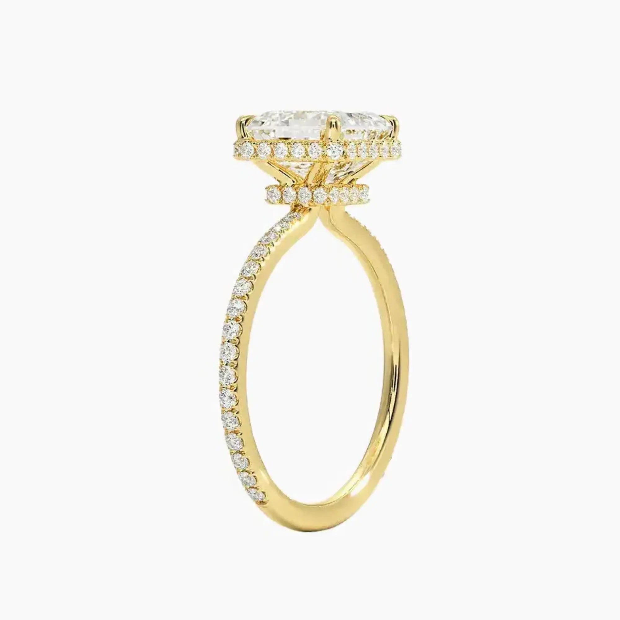 Mirabel Pave Asscher Hidden Halo 2.5 Carat Lab Grown Diamond Engagement Ring in 14K Yellow Gold
