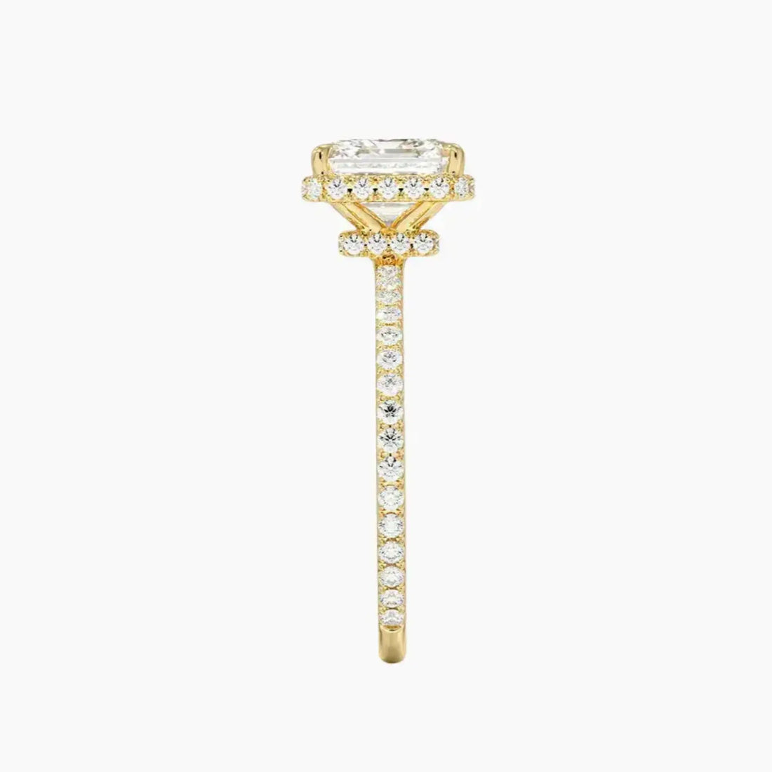 Mirabel Pave Asscher Hidden Halo 3 Carat Lab Grown Diamond Engagement Ring in 18K Yellow Gold