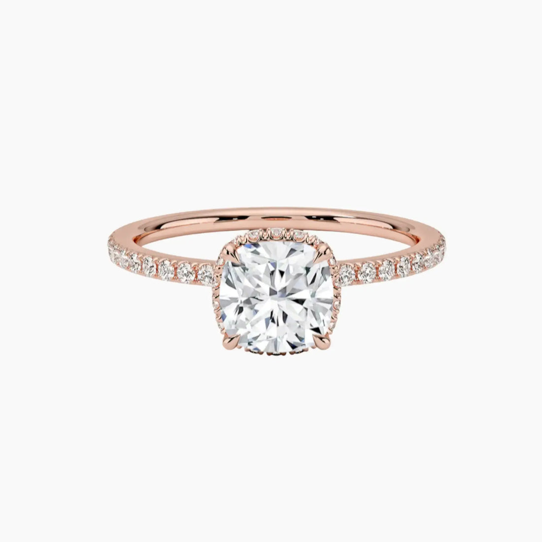 Mirabel Pave Cushion Hidden Halo 2 Carat Lab Grown Diamond Engagement Ring in 14K Rose Gold