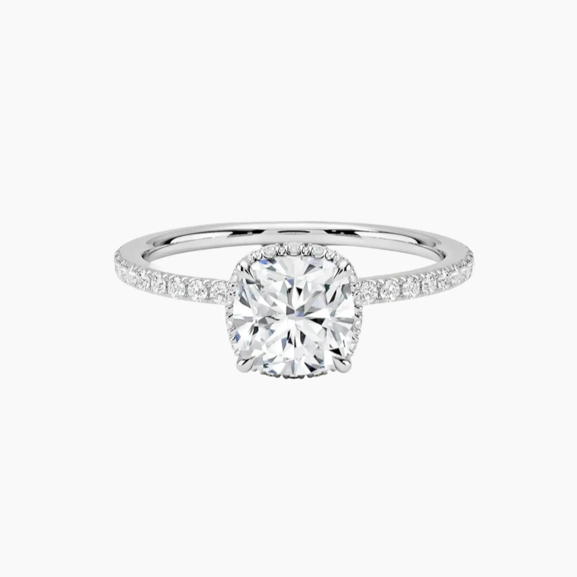Mirabel Pave Cushion Hidden Halo 2.5 Carat Lab Grown Diamond Engagement Ring in 18K White Gold