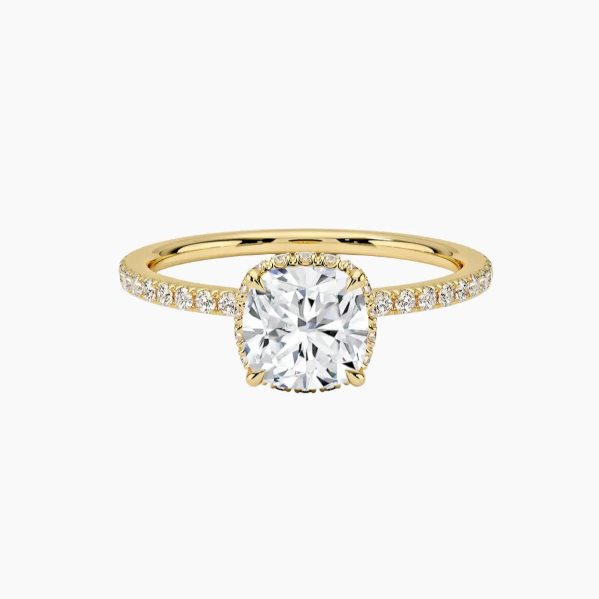 Mirabel Pave Cushion Hidden Halo 2 Carat Lab Grown Diamond Engagement Ring in 18K Rose Gold
