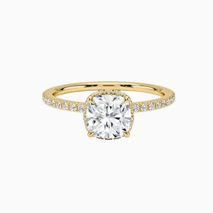 Mirabel Pave Cushion Hidden Halo 1 Carat Lab Grown Diamond Engagement Ring in 18K Yellow Gold