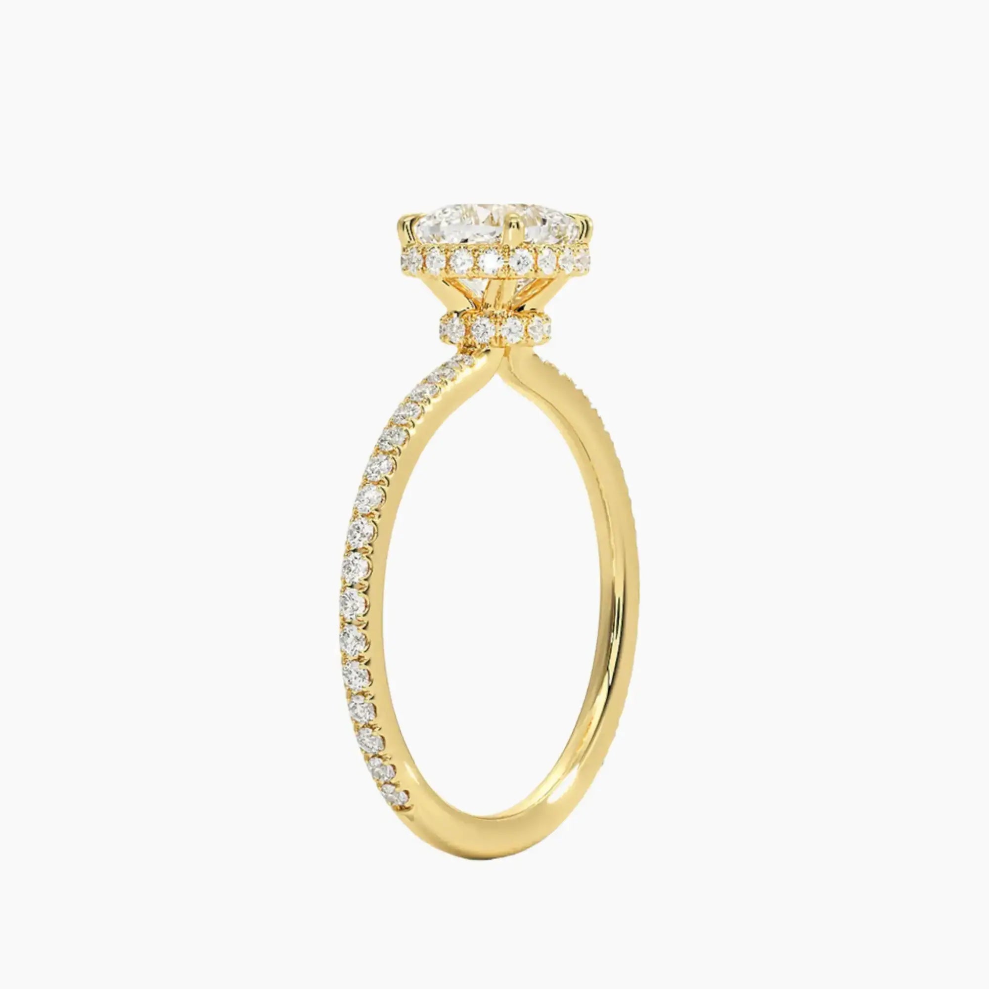 Mirabel Pave Cushion Hidden Halo 1 Carat Lab Grown Diamond Engagement Ring in 14K Yellow Gold