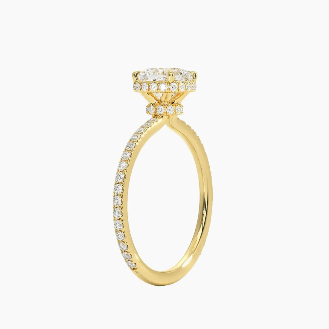 Mirabel Pave Cushion Hidden Halo 1.5 Carat Lab Grown Diamond Engagement Ring in 18K Yellow Gold
