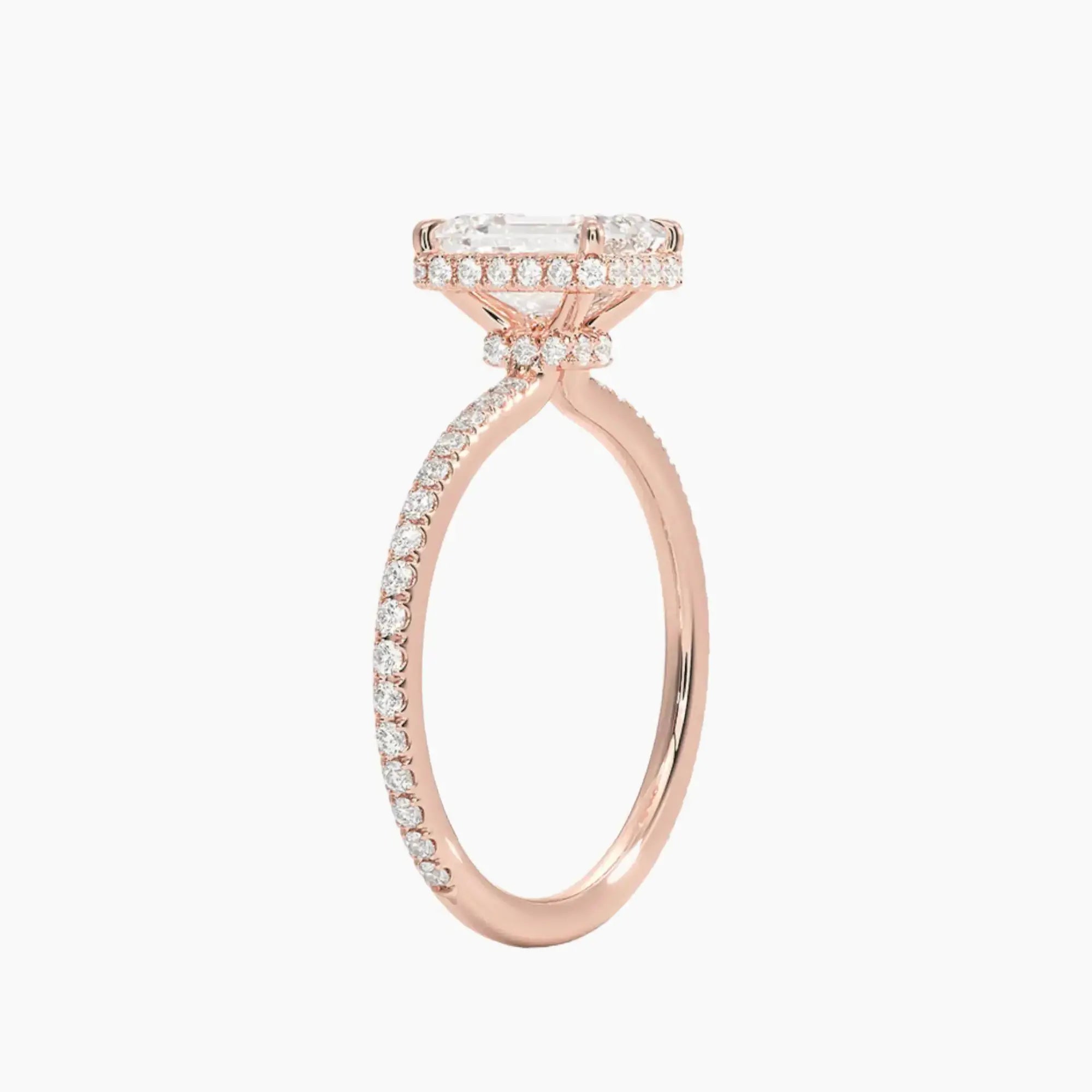 Mirabel Pave Emerald Hidden Halo 2.5 Carat Lab Grown Diamond Engagement Ring in 14K Rose Gold