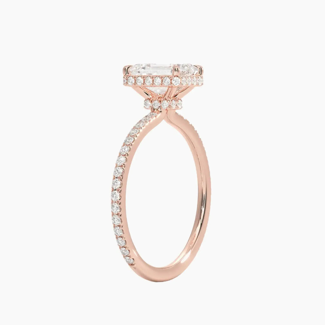 Mirabel Pave Emerald Hidden Halo 2 Carat Lab Grown Diamond Engagement Ring in 18K White Gold