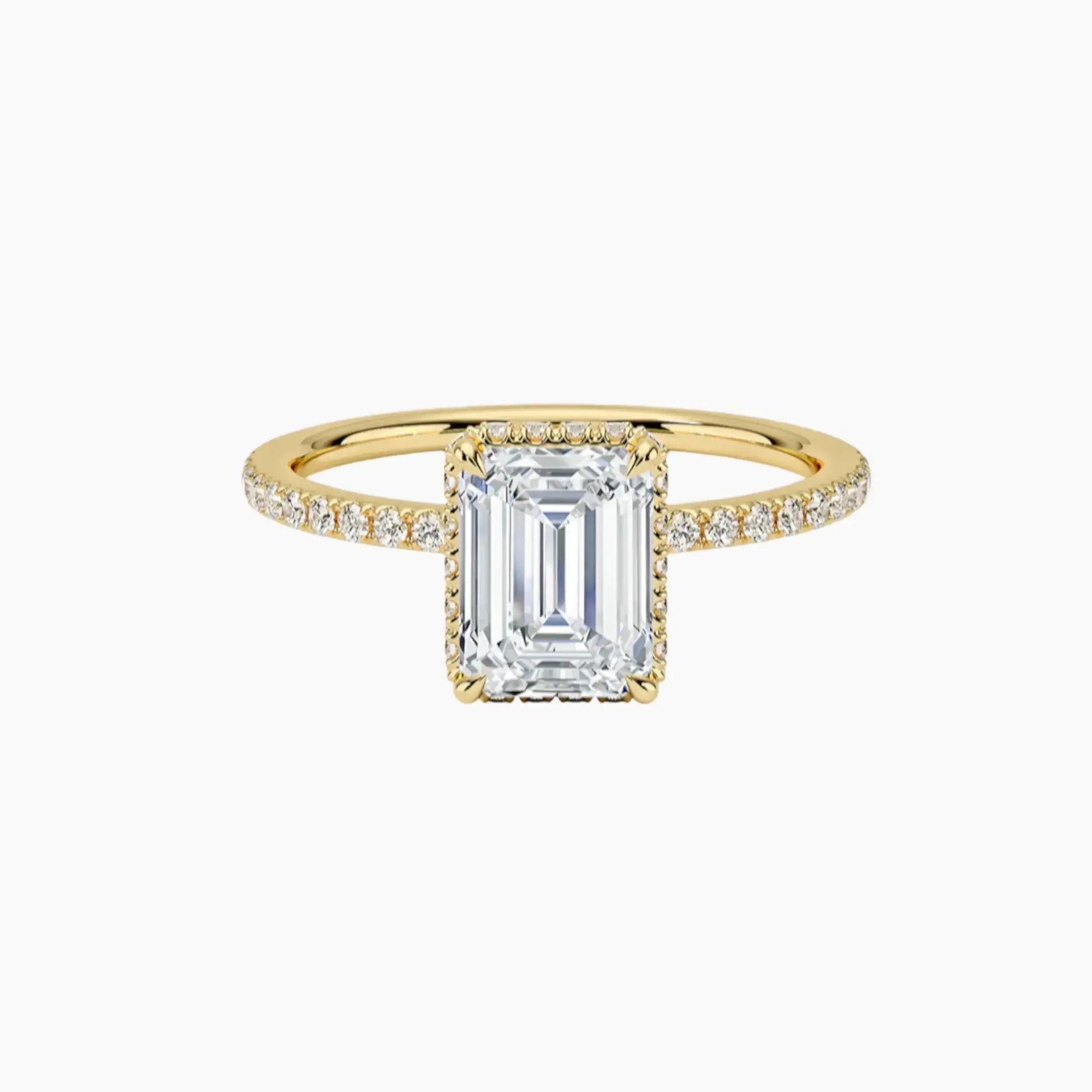 Mirabel Pave Emerald Hidden Halo 2 Carat Lab Grown Diamond Engagement Ring in 18K Yellow Gold