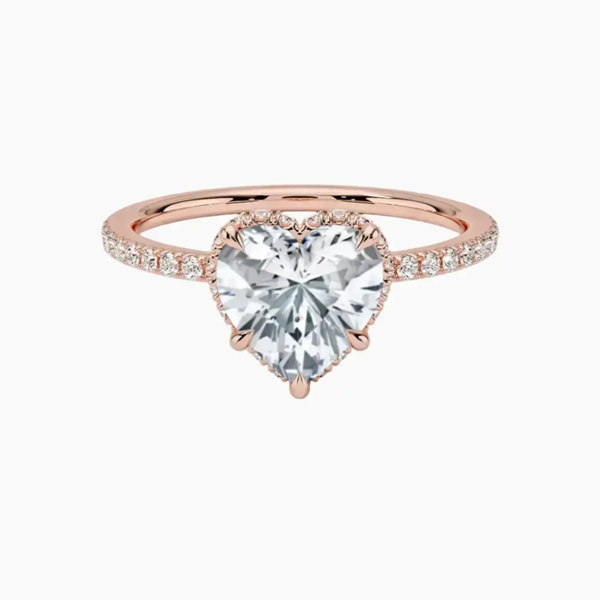 Mirabel Pave Heart Hidden Halo 3 Carat Lab Grown Diamond Engagement Ring in 14K Rose Gold