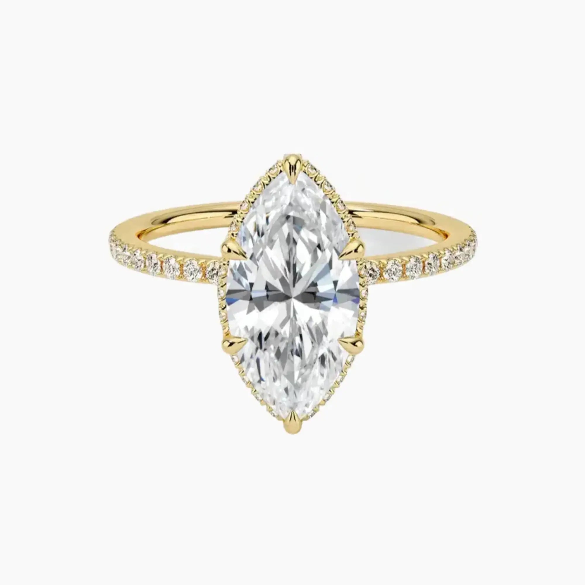 Mirabel Pave Marquise Hidden Halo 2.5 Carat Lab Grown Diamond Engagement Ring in 18K Yellow Gold