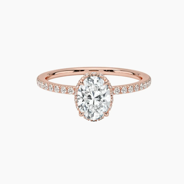 Mirabel Pave Oval Hidden Halo 2 Carat Lab Grown Diamond Engagement Ring in 14K Rose Gold