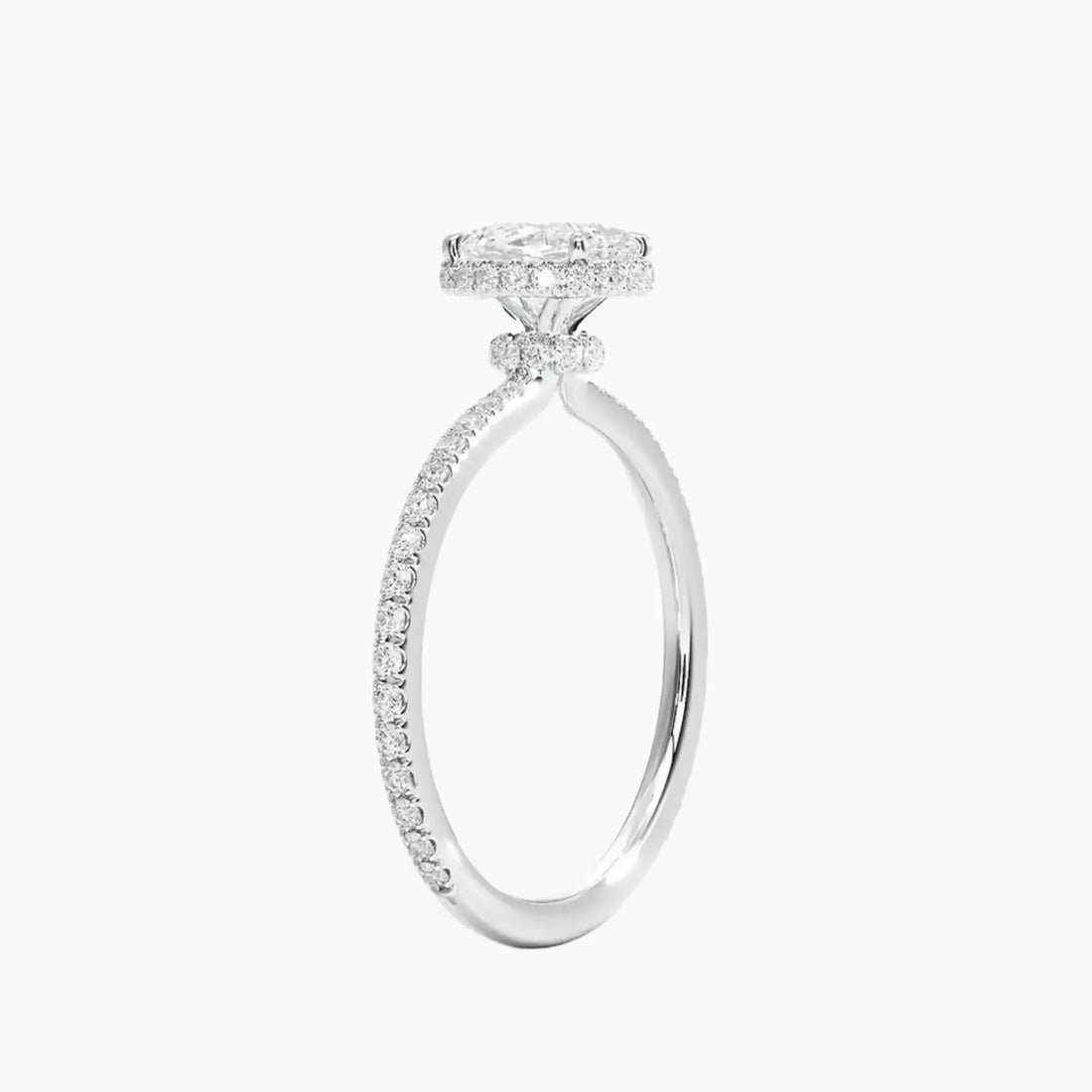 Mirabel Pave Oval Hidden Halo 1.5 Carat Lab Grown Diamond Engagement Ring in 14K White Gold
