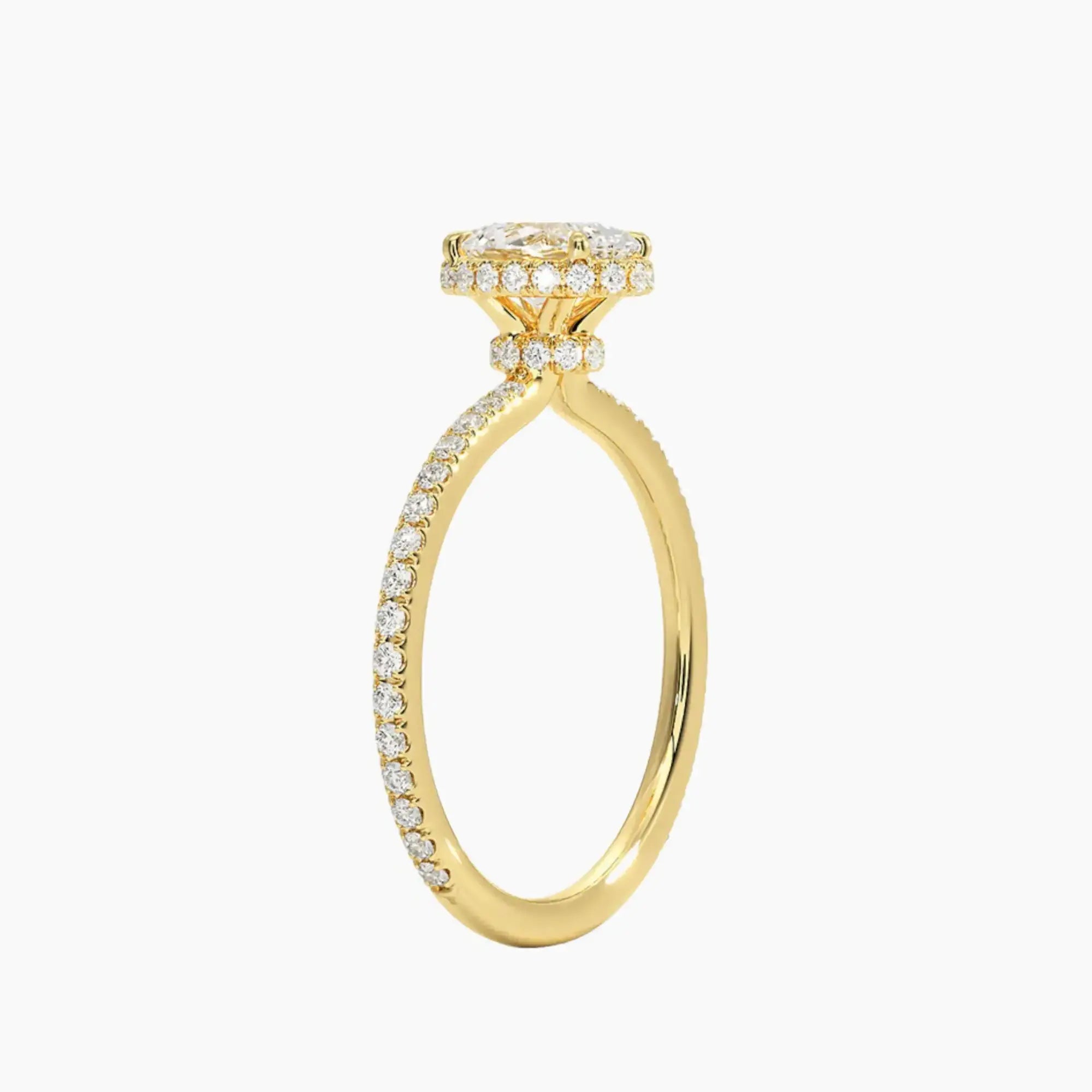 Mirabel Pave Oval Hidden Halo 1.5 Carat Lab Grown Diamond Engagement Ring in 14K Yellow Gold