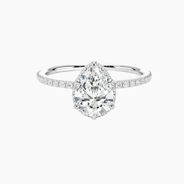 Mirabel Pave Pear Hidden Halo 2 Carat Lab Grown Diamond Engagement Ring in 14K White Gold