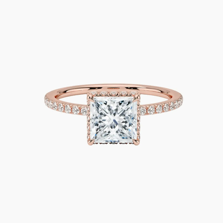 Mirabel Pave Princess Hidden Halo 2 Carat Lab Grown Diamond Engagement Ring in 18K Rose Gold